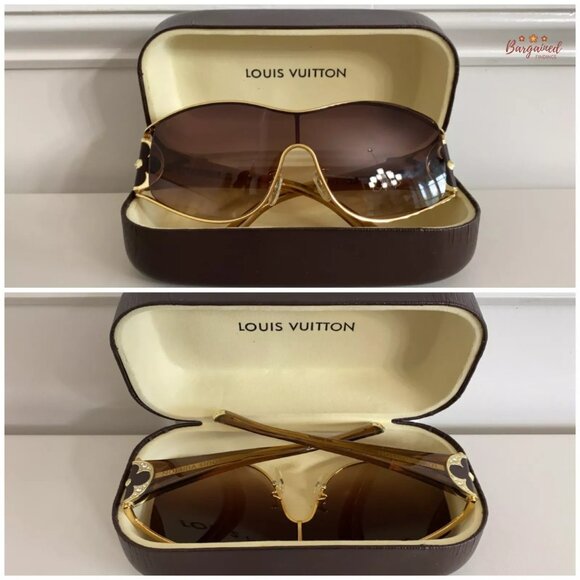 Auth LOUIS VUITTON Brown Gold Speckling Metal Frame Oversized Lens Sunglasses - Picture 12 of 12